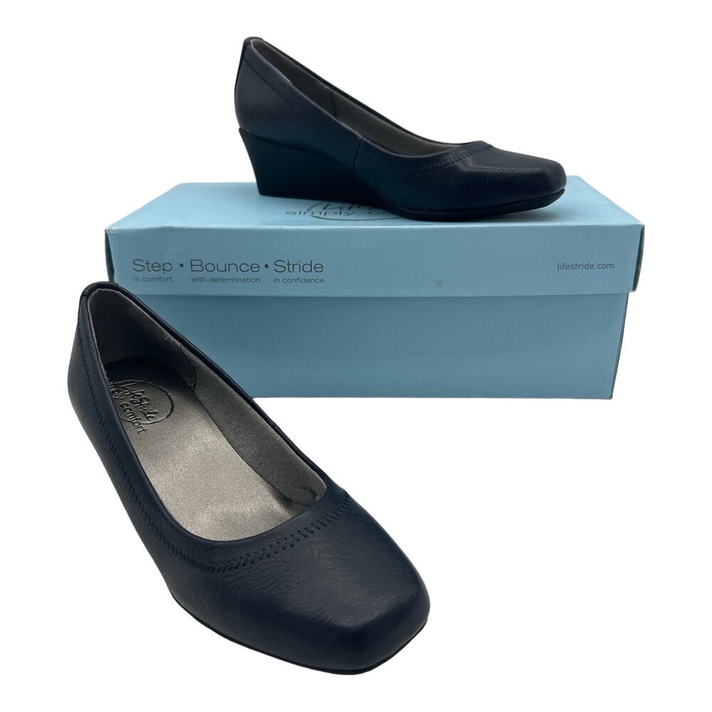 Lifestride Groovy Wedge Pumps Navy Cowgirl, Size 5M‎